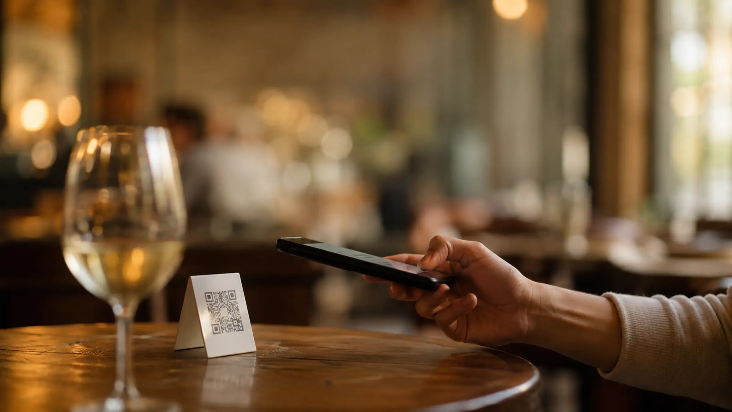 Le QR code collé sur la table du restaurant.