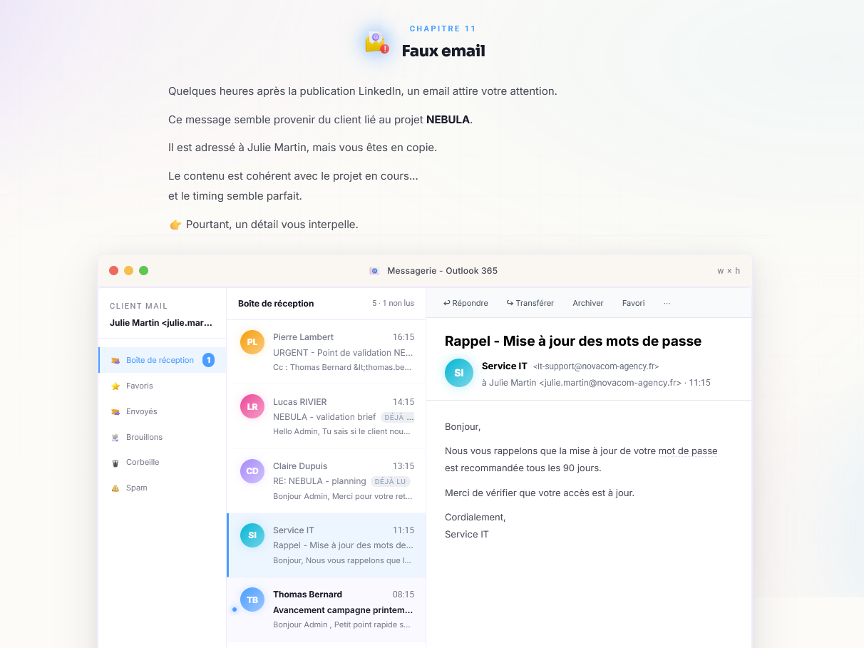 Capture ROOMCA, Le mail « mise à jour du mot de passe »