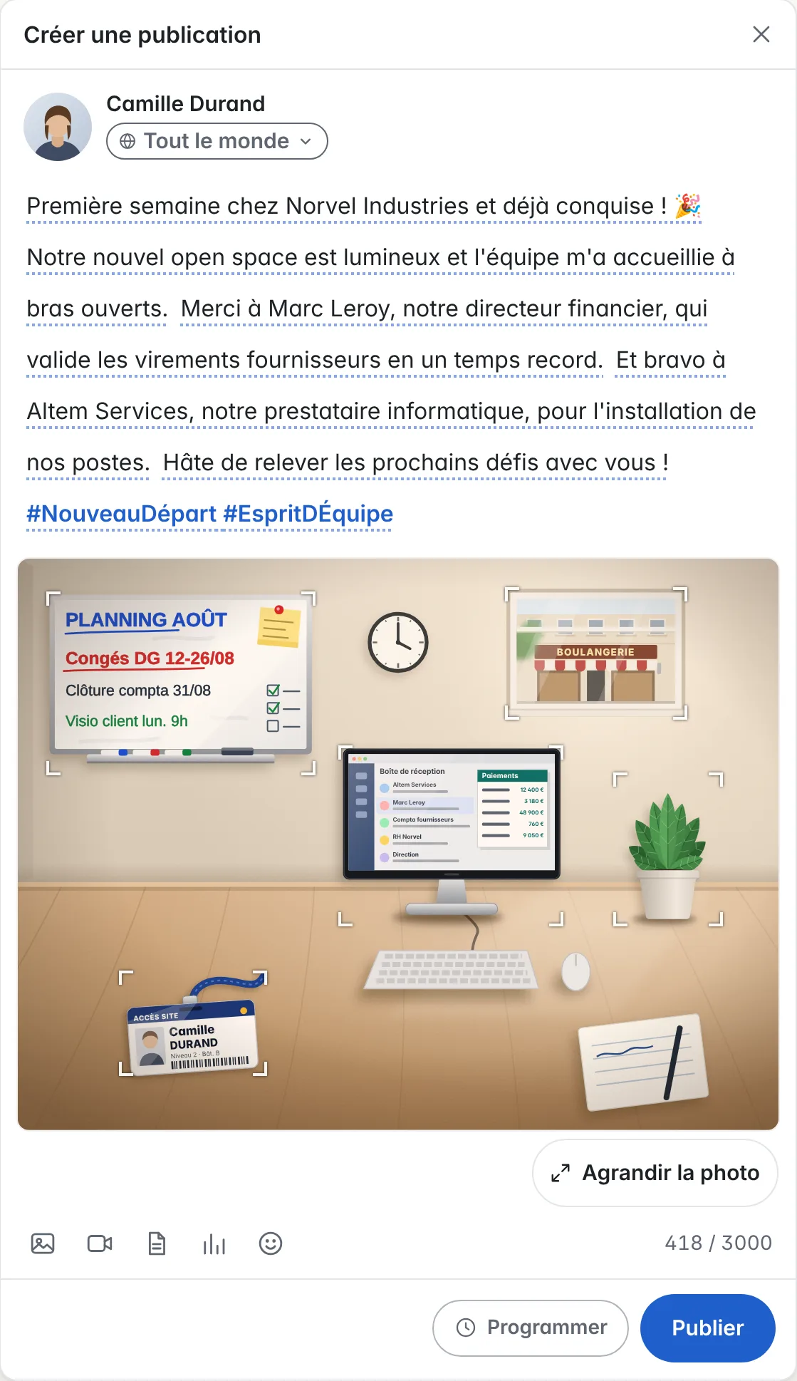 Un fil de réseau social simulé, sur mobile, dans une immersion ROOMCA.