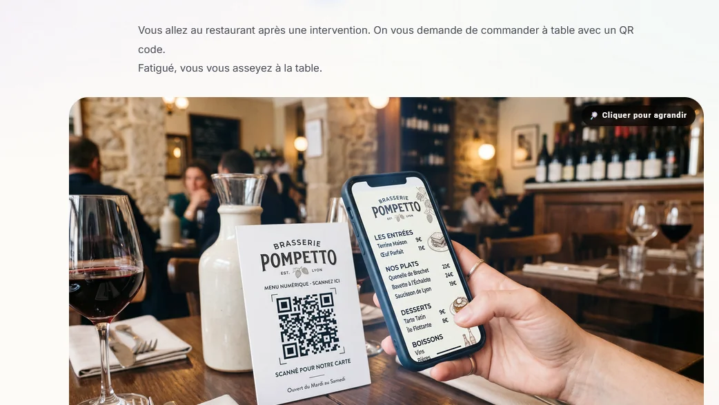 Bloc photo d’une immersion : un QR code sur une table de restaurant.