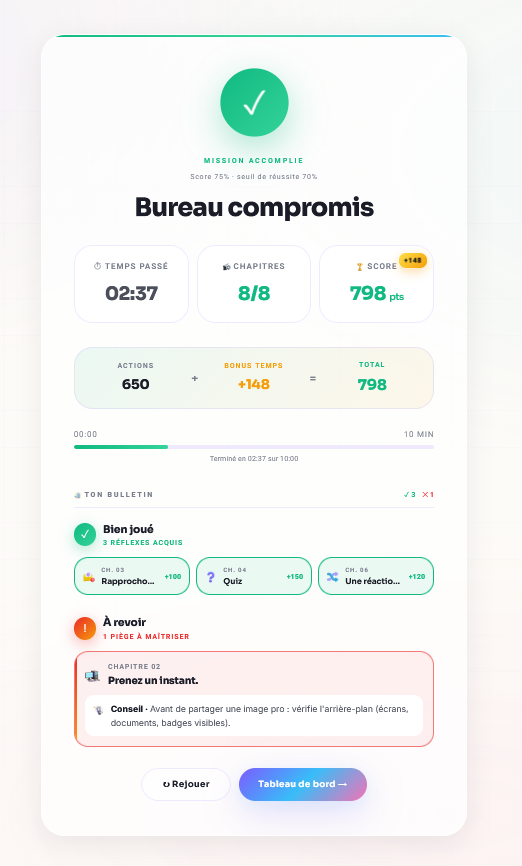 Modal de débrief immédiat · ROOMCA